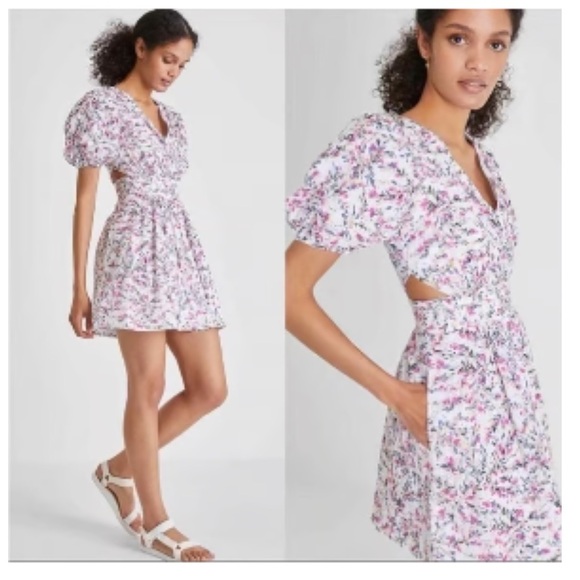 French Connection White Floral Embroidered Cutout Fit & Flare Dress - Picture 1 of 4